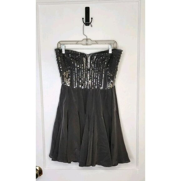 Rebecca Taylor Womens Strapless Sweetheart Sequin Silk Dress Gray Size 10 - Picture 1 of 8